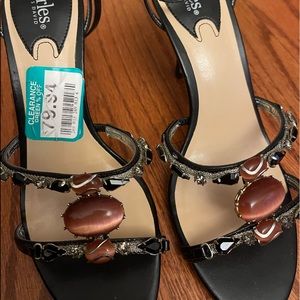 Charles by Charles David Bejeweled black leather heeled sandals, size 6